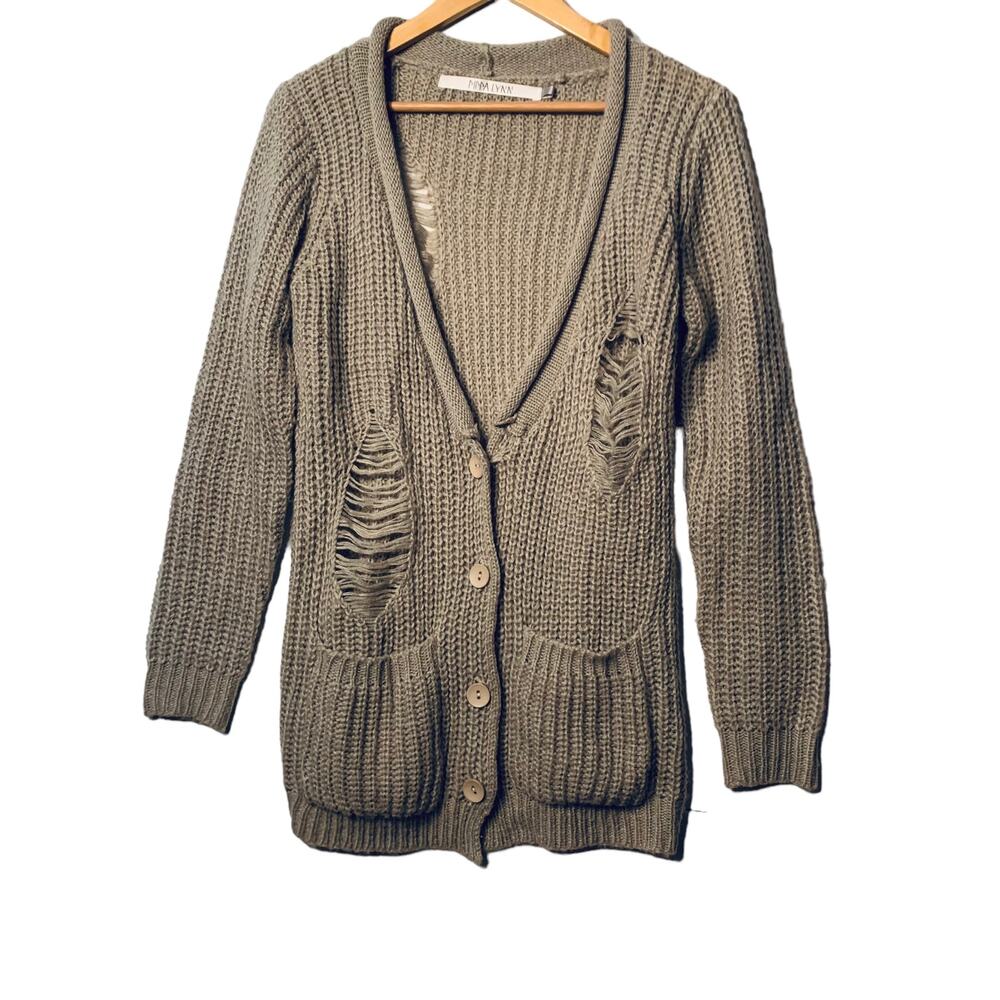 Pippa Lynn distressed knit cardigan sweater O/S